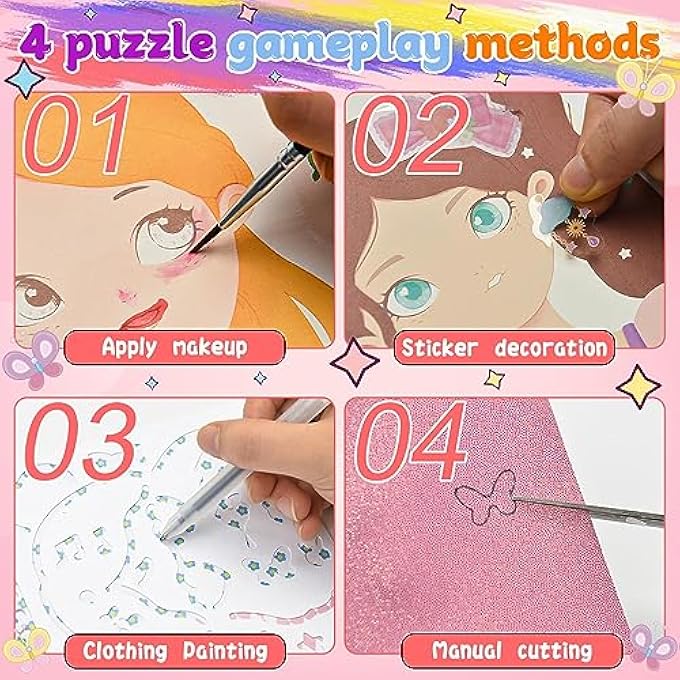 POKE ART DIY TOYS FOR GIRLS, WARMYARD CHILDHOOD INFINITE DREAM HAND-PAINTED POKE ART 3D CARTOON CHANGE DRESS EDUCATIONAL TOYS POCKET WATERCOLOR PAINTING BOOK POKE FUN PAINTING FOR KIDS - Image 3